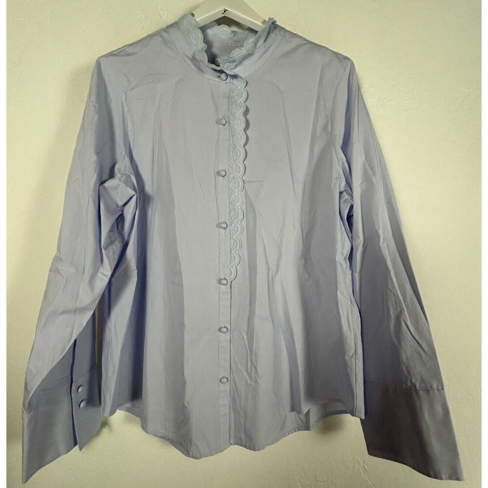 Outerknown Women's Button Down Top Embroidered Long Sleeve Blue Xl Nwt $188